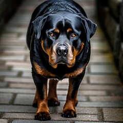 Obraz premium Rottweiler's Watchful Stance as a Protector