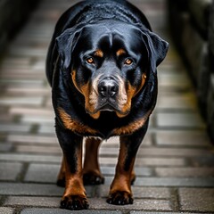 Rottweiler's Watchful Stance as a Protector