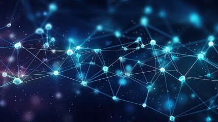 Abstract technology Network nodes with polygonal shapes on dark blue Vector background. Connection science and futuristic technology, digital structure, connected points. Generative Ai.