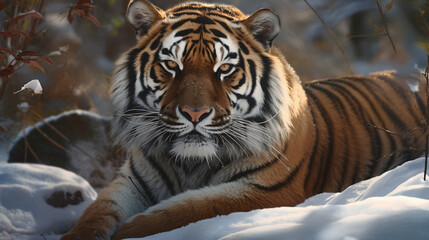 Obraz premium Siberian Tiger in the snow .generative ai