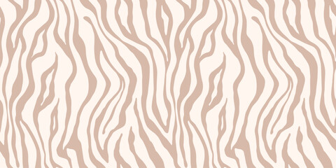 Tiger white beige seamless pattern. Vector animal skin print. Fashion organic texture. - 609151162