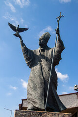 John Paul II statue outside of Parish church in village of Orly, near Radymno, Malopolska, Poland
