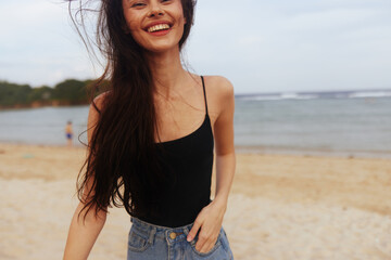 vacation woman beautiful sand sunset beach lifestyle ocean sea summer smile