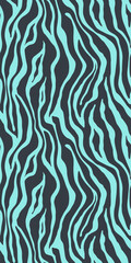 Tiger turquoise blue seamless pattern. Vector animal skin print. Fashion organic texture.