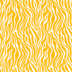 Tiger white yellow seamless pattern. Vector animal skin print. Fashion organic texture.