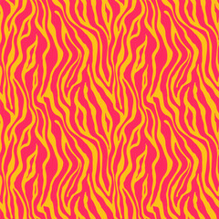 Tiger pink yellow seamless pattern. Vector animal skin print. Fashion organic texture.