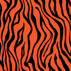 Tiger black orange seamless pattern. Vector animal skin print. Fashion organic texture.