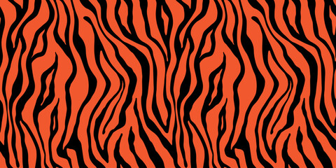 Tiger black orange seamless pattern. Vector animal skin print. Fashion organic texture.