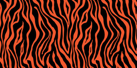 Tiger black orange seamless pattern. Vector animal skin print. Fashion organic texture.
