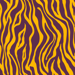 Tiger yellow brown seamless pattern. Vector animal skin print. Fashion organic texture.