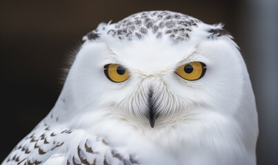 Fototapeta premium a white owl with yellow eyes is looking at the camera. generative ai