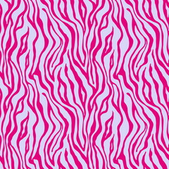 Tiger pink purple seamless pattern. Vector animal skin print. Fashion organic texture.