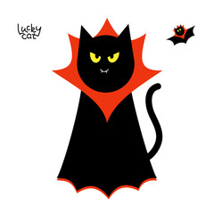 Black cat character vector illustration. Dracula Cat