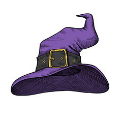 Fototapeta premium Vintage illustration for Halloween. A hand-drawn sketch of a witch's pointed hat.