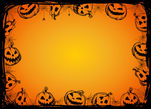 Halloween frame. Vector illustration of Halloween Background with Jack O'Lanterns and web.