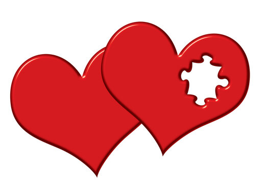 Valentine Hearts with missing puzzle piece - 3 different clipping paths included!!!