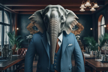 Fototapeta na wymiar Portrait of a Elephant dressed in a formal business suit, The Elegant Boss Elephant, generative AI