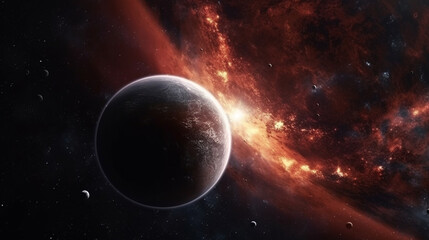 planet in space against a dark background.generative ai
