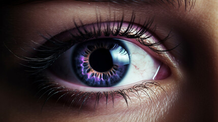 Close up of beautiful female eye with iris. generative ai