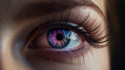 Obraz premium Close up of beautiful female eye with iris. generative ai