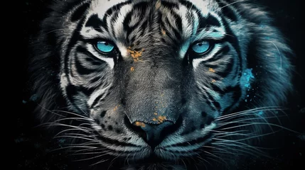 Tiger head with grunge effect. Abstract tiger portrait. generative ai © S...