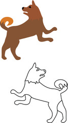 Fast dog running ‍silhouette and outline illustration.