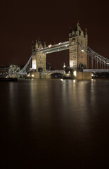 Fototapeta na wymiar The bascule Tower bridge in London, Night Scene over the Thames - Copy space