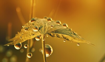  a close up of a leaf with drops of water on it.  generative ai