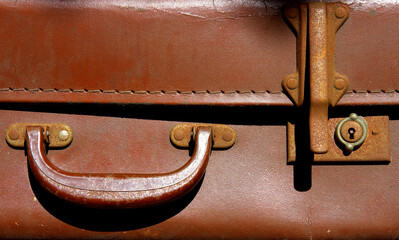 Old leather suitcase with handle and lock, severn valley railway, bewdley station, uk