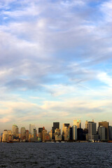 Fototapeta premium view of downtown manhattan at dusk from the statten island ferry, manhattan, new york, America, usa