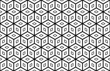 Seamless Geometric Diamonds and Hexagons Pattern. Black and White Op Art Texture.