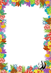 cartoon scene with coral reef and happy fishes swimming near isolated illustration for kids