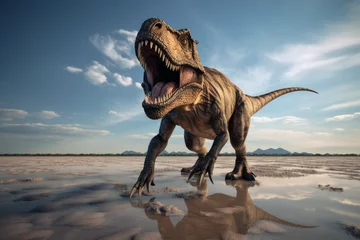 Foto op Plexiglas Dinosaurus Dinosaurier rennt auf Kamera zu