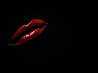 Red Lips on Black Background. Generative AI
