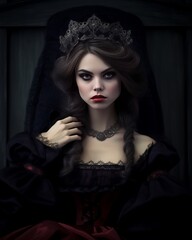 Lady in Black Old-Fashioned Formal Garb Dark Victorian Gothic Aesthetic Portrait Illustration [Generative AI]
