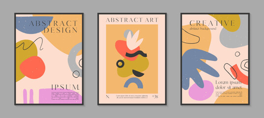 Art modern vector posters with hand drawn organic shapes,textures and doodles.Trendy contemporary illustrations for prints,flyers,banners,invitations,branding design,covers,home decor