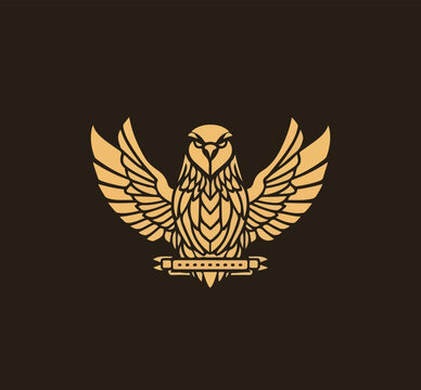 Flat vector illustration of an owl with spread wings on a dark background
