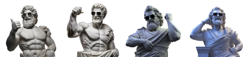 Foto op Canvas Collection of modern greek sculpture with big smile and sunglasses on transparent background. Generative AI © Vlad