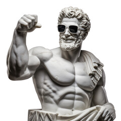 Modern Greek sculpture with a big smile and sunglasses on a transparent background. Generative AI