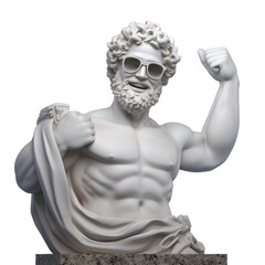 Modern Greek sculpture with a big smile and sunglasses on a transparent background. Generative AI