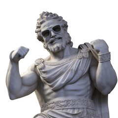 Modern Greek sculpture with a big smile and sunglasses on a transparent background. Generative AI