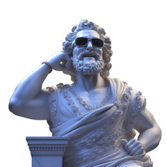 Modern Greek sculpture with a big smile and sunglasses on a transparent background. Generative AI