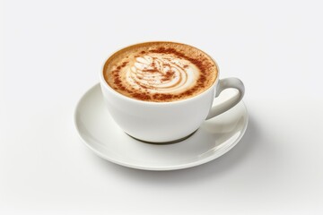 Cup of morning latte on a light background with selective focus. AI generated, human enhanced.