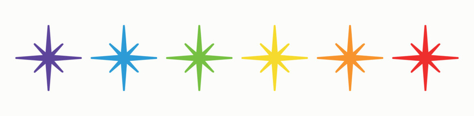 Rainbow stars, shine. Pride symbol. Color vector. LGBT Lesbian gay bisexual transgender concept. Party, ligth icon