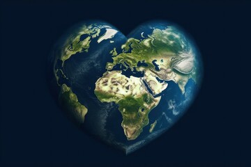 Earth planet in the shape of a heart. Climate change concept. AI generated, human enhanced