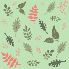 seamless spring summer hand drawn cute pastel green floral pattern background with leaves branches