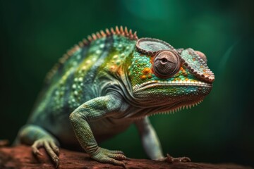 Beautiful green chameleon lizard family. A symbol of adaptation to change. AI generated, human enhanced