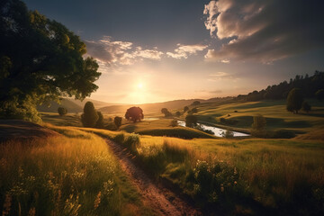 Fototapeta premium Beautiful sunset over a wide landscape