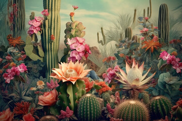cactus and flowers