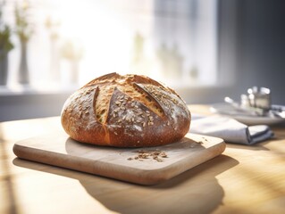 german loaf of bread on cutting board on kitchen counter, generative ai